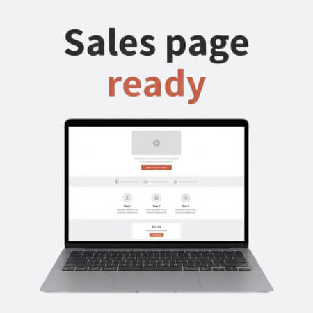 Laptop graphic showing “Sales page ready” for sales page replicator AI prompt for menopause coaches