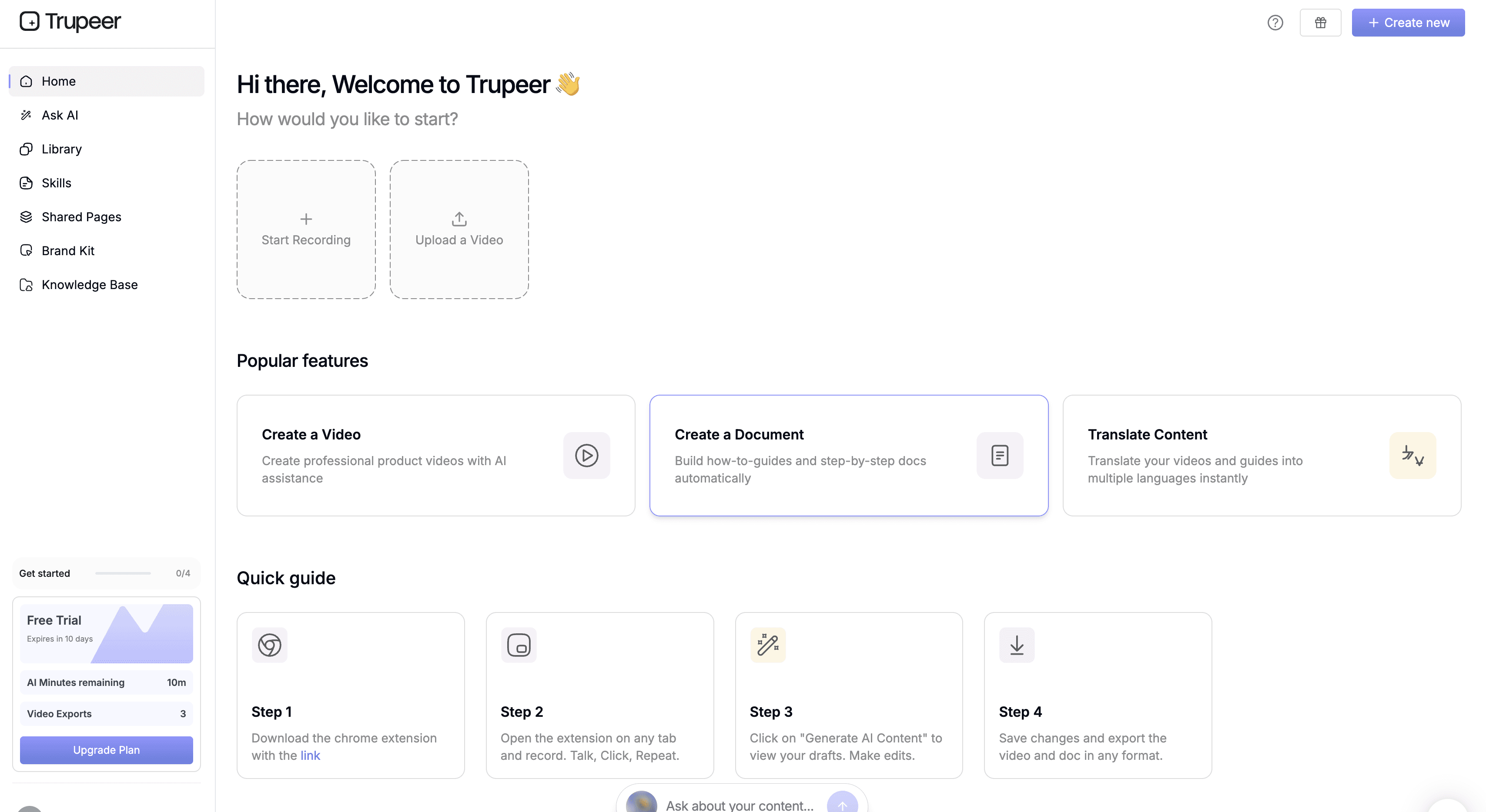Trupeer dashboard
