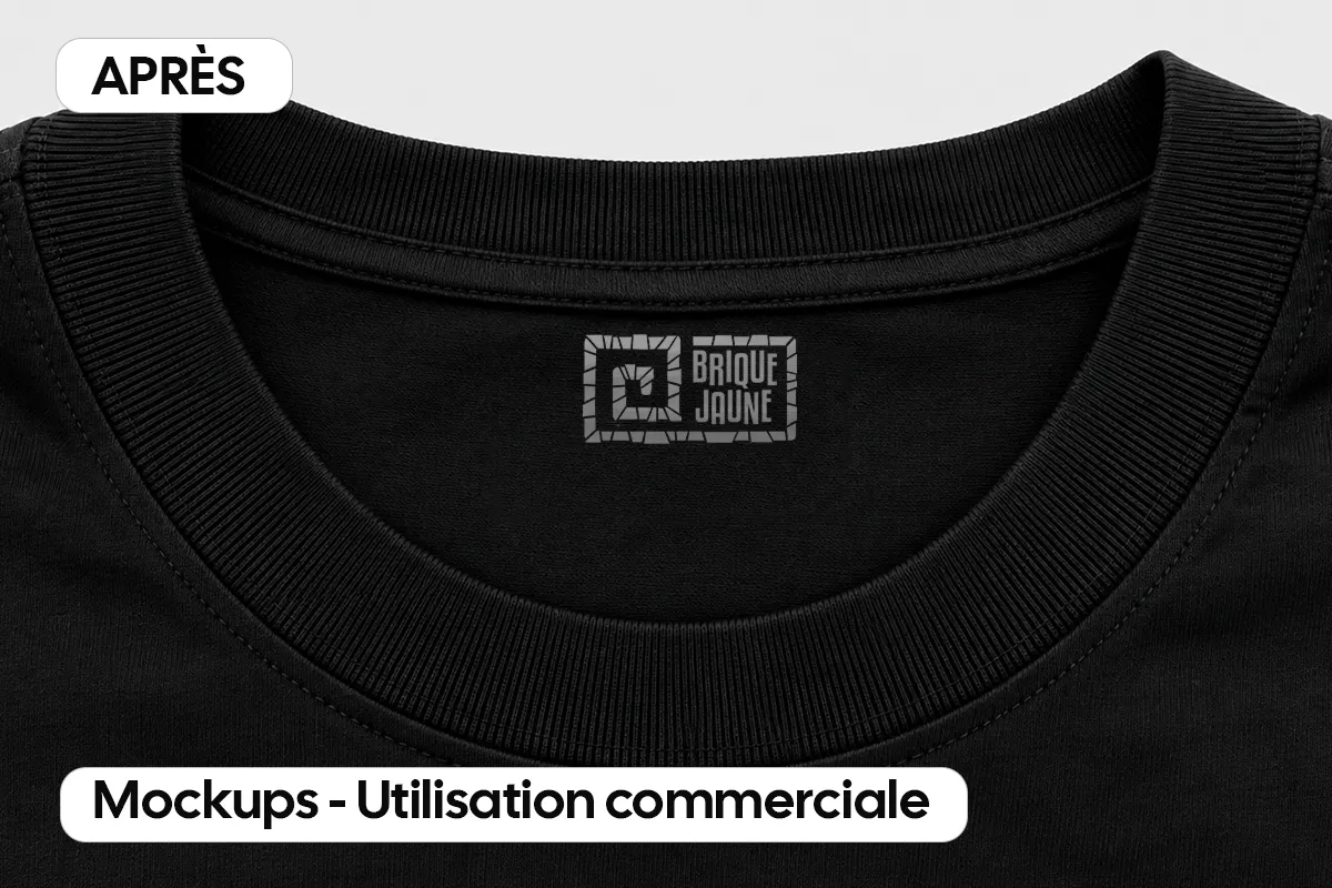 Représentation du logo Brique Jaune sur l'intérieur d'un col de t-shirt