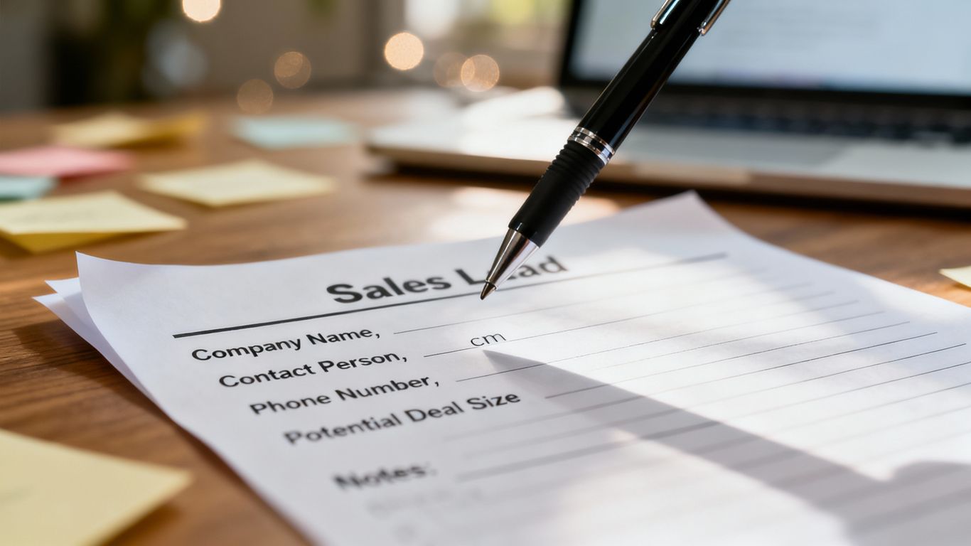 Sales lead sheet with pen ready to write.