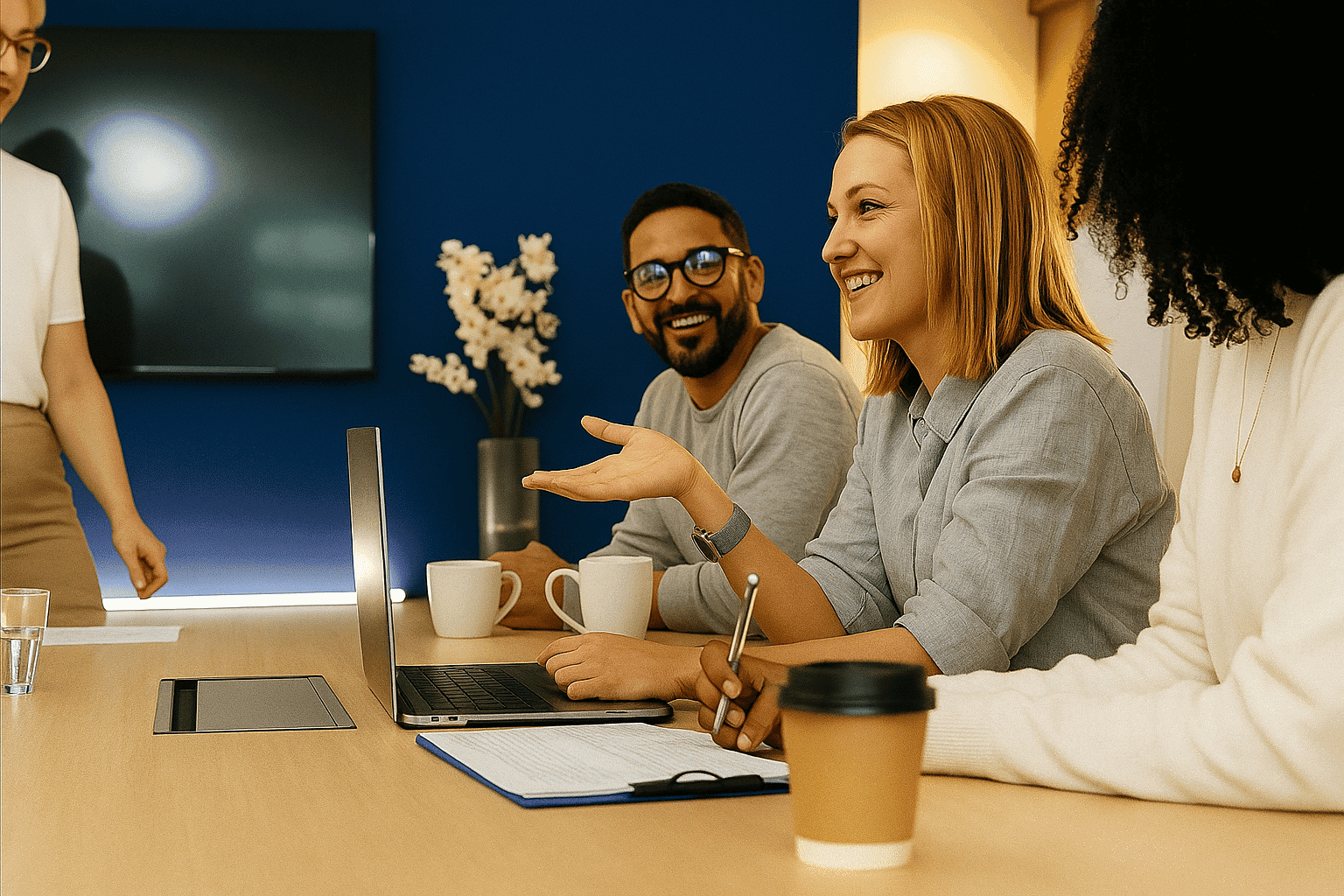 Professionals collaborating around a table