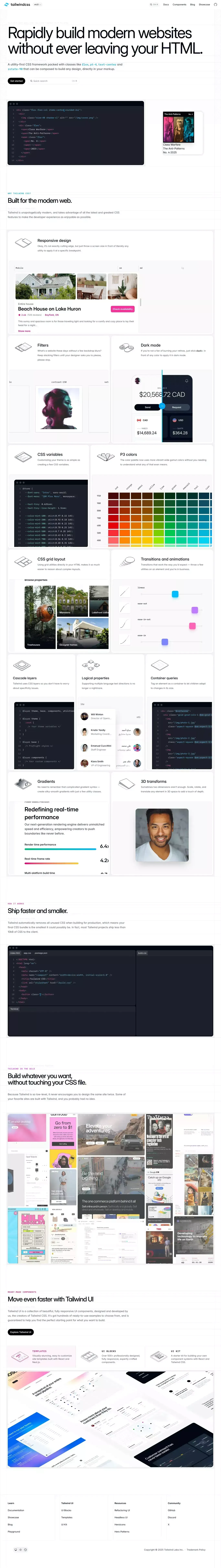 Tailwind CSS - Rapidly build modern webs portfolio page screenshot showcasing Design and Tech design