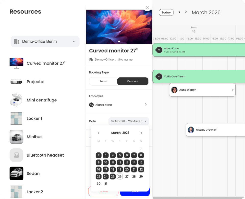 Booking a resource in Yoffix