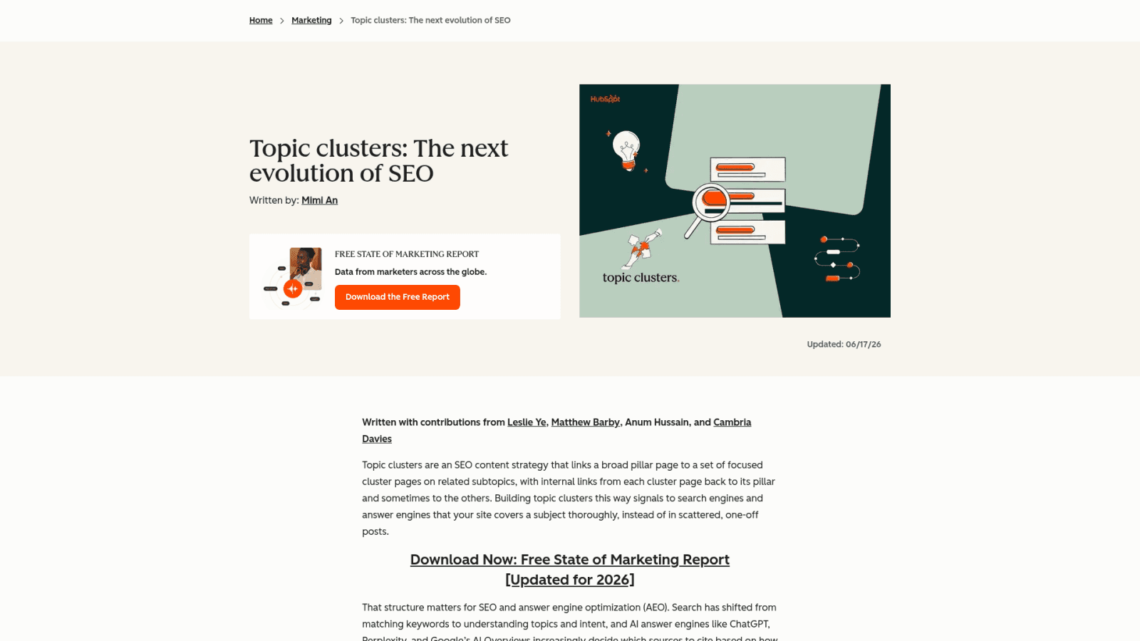 HubSpot topic clusters SEO guide