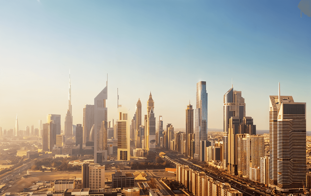 Aerial view of Dubai featuring City Tower 1 amid urban modernity
