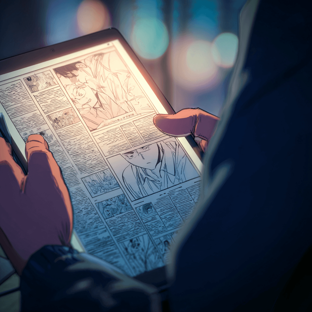 potrait of a person side view, reading digital news paper