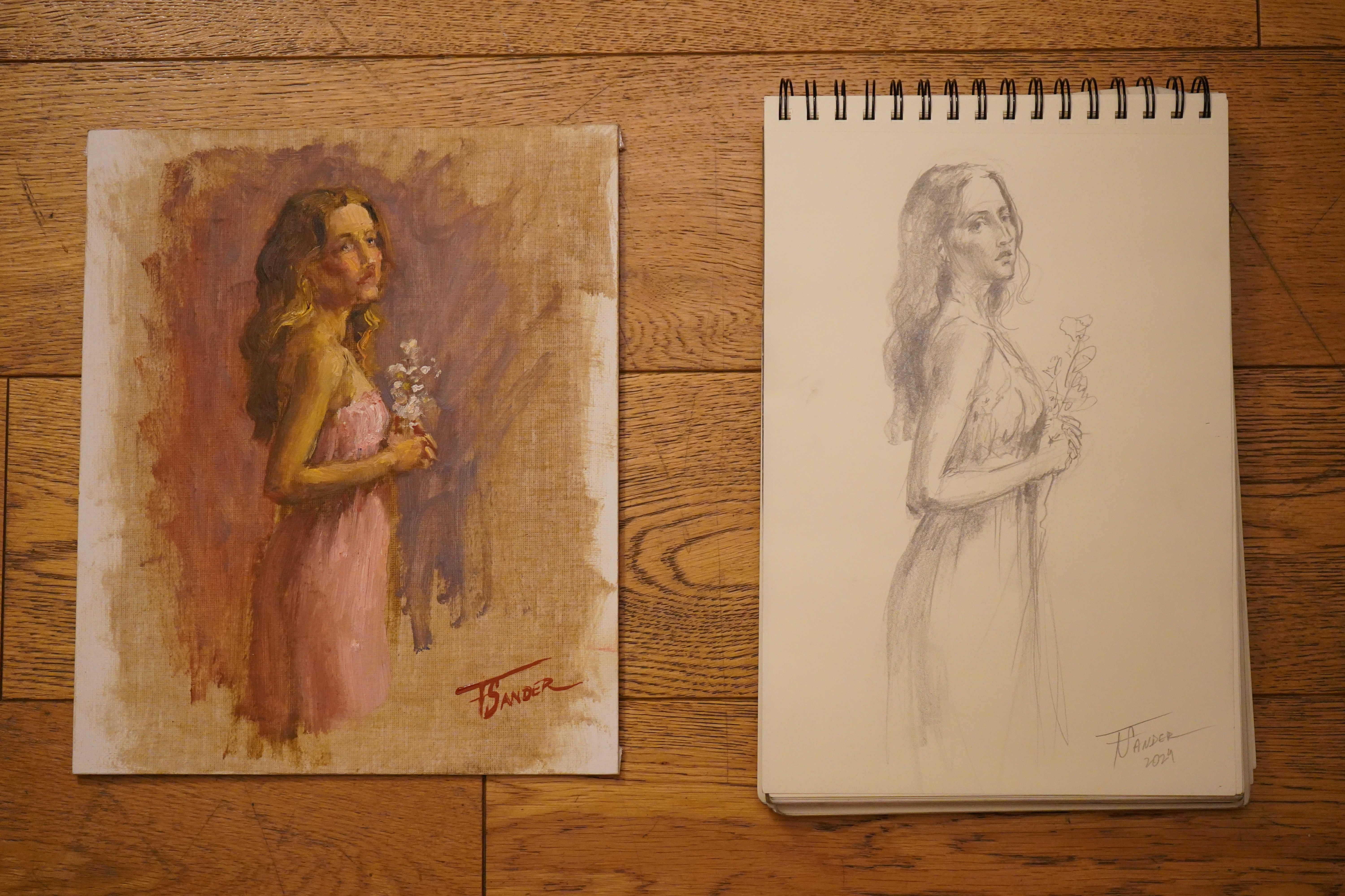 Silhouette of a person wearing a cap, viewed from behind, standing in front of a textured white canvas in a minimalist, dimly lit room.