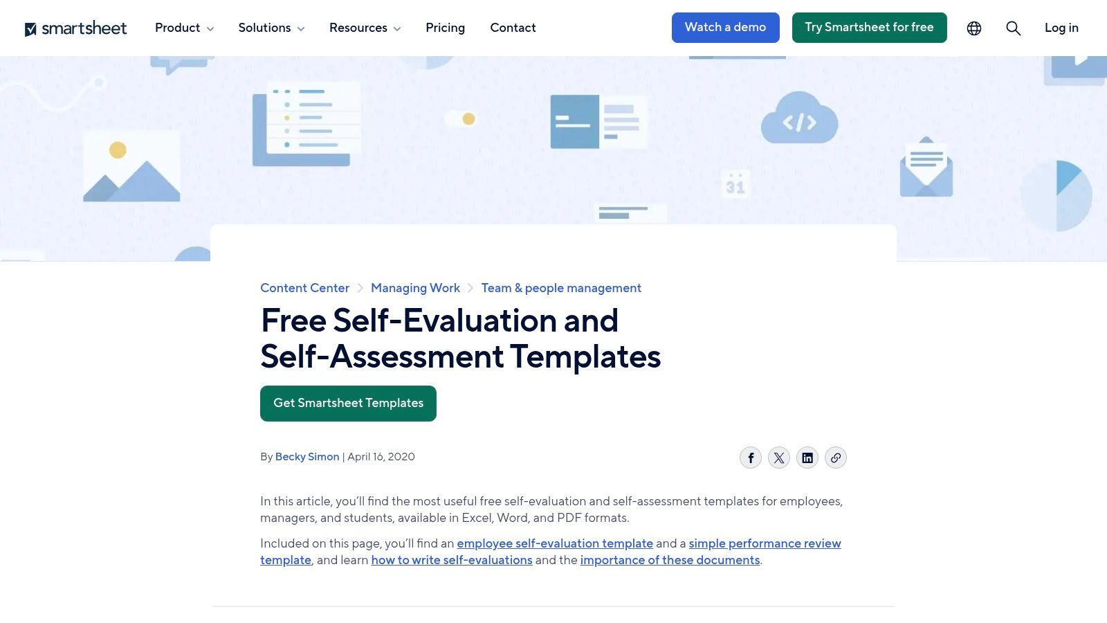 Smartsheet employee self evaluation form template page