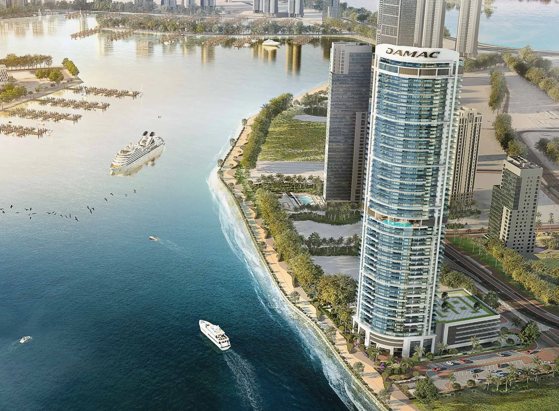 damac harbour lights building view