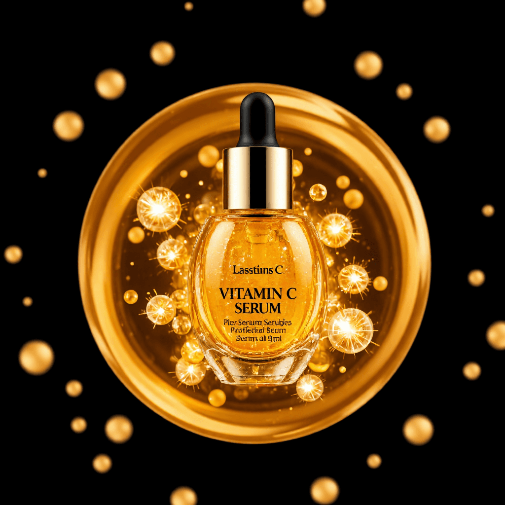 product photography of bottle of vitamin C serum