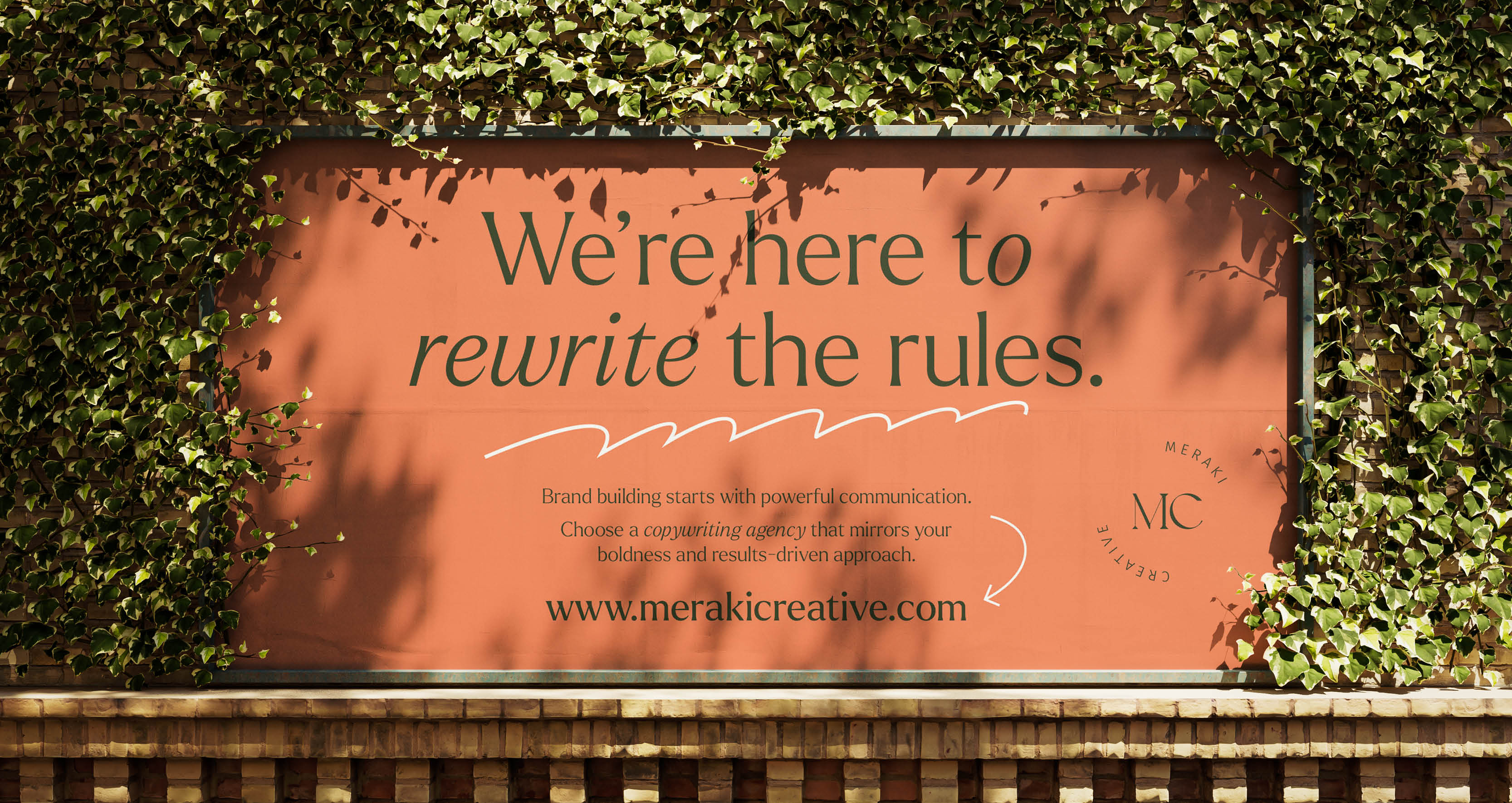 Creative copywriting agency brand application featuring expressive typography, vibrant visual identity and storytelling-led branding designed to challenge convention