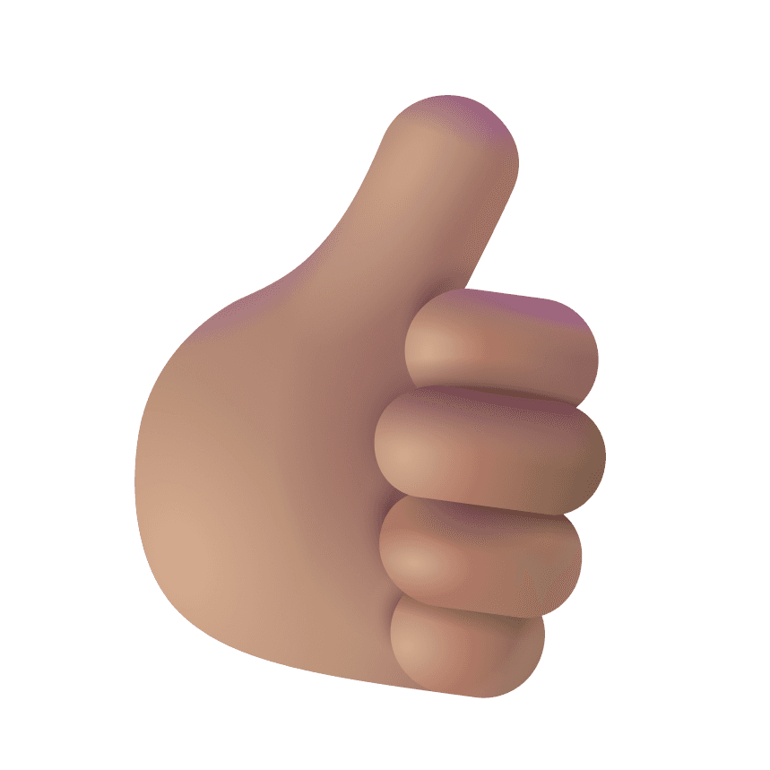 A raised right hand with a thumb up, expressing approval or agreement.