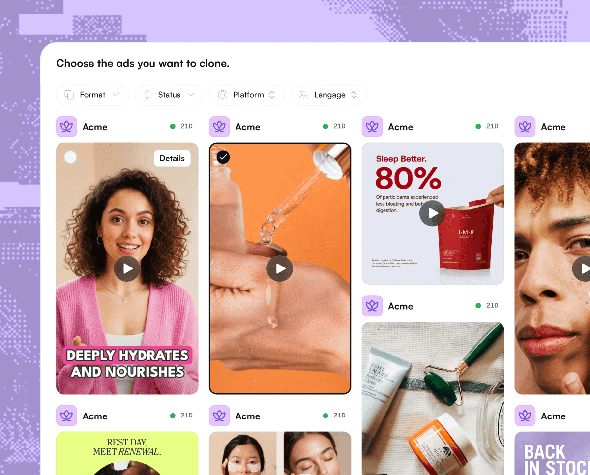admove ai new inspiration library for Meta Ads