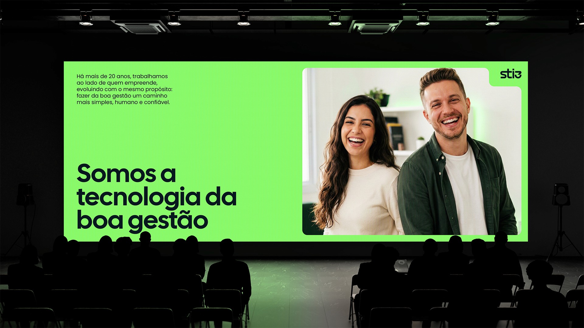 Aplicação da tagline: Tecnologia da boa gestão em uma apresentação