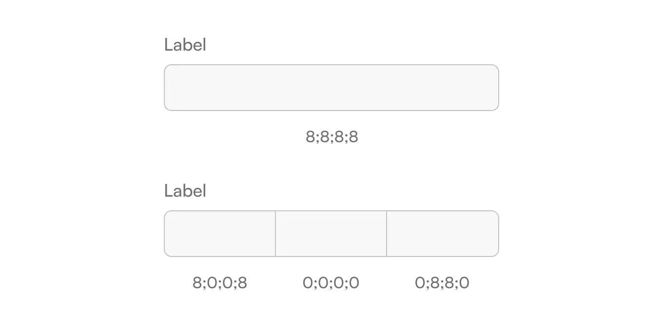 illustration showing various label corner radius values