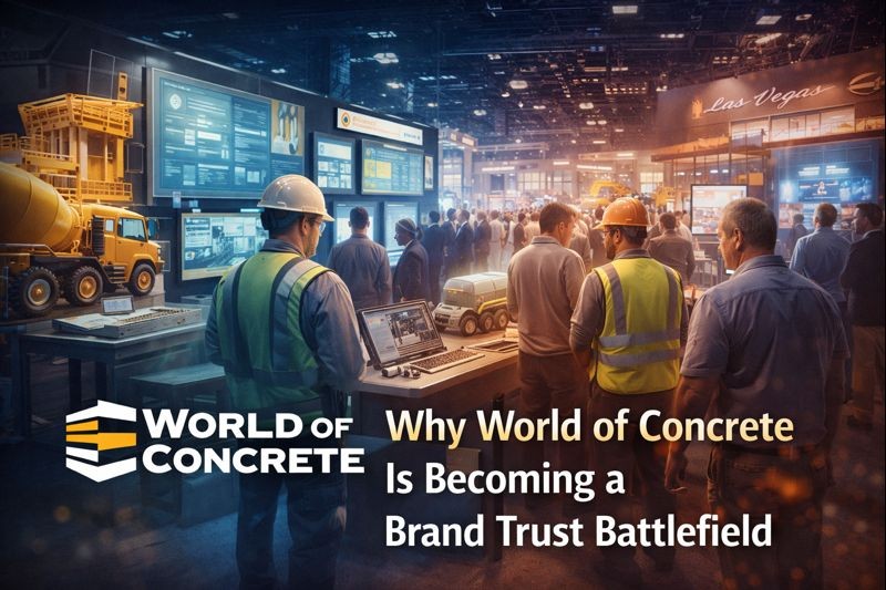 Brand trust and credibility signals displayed through booth environments at World of Concrete in Las Vegas