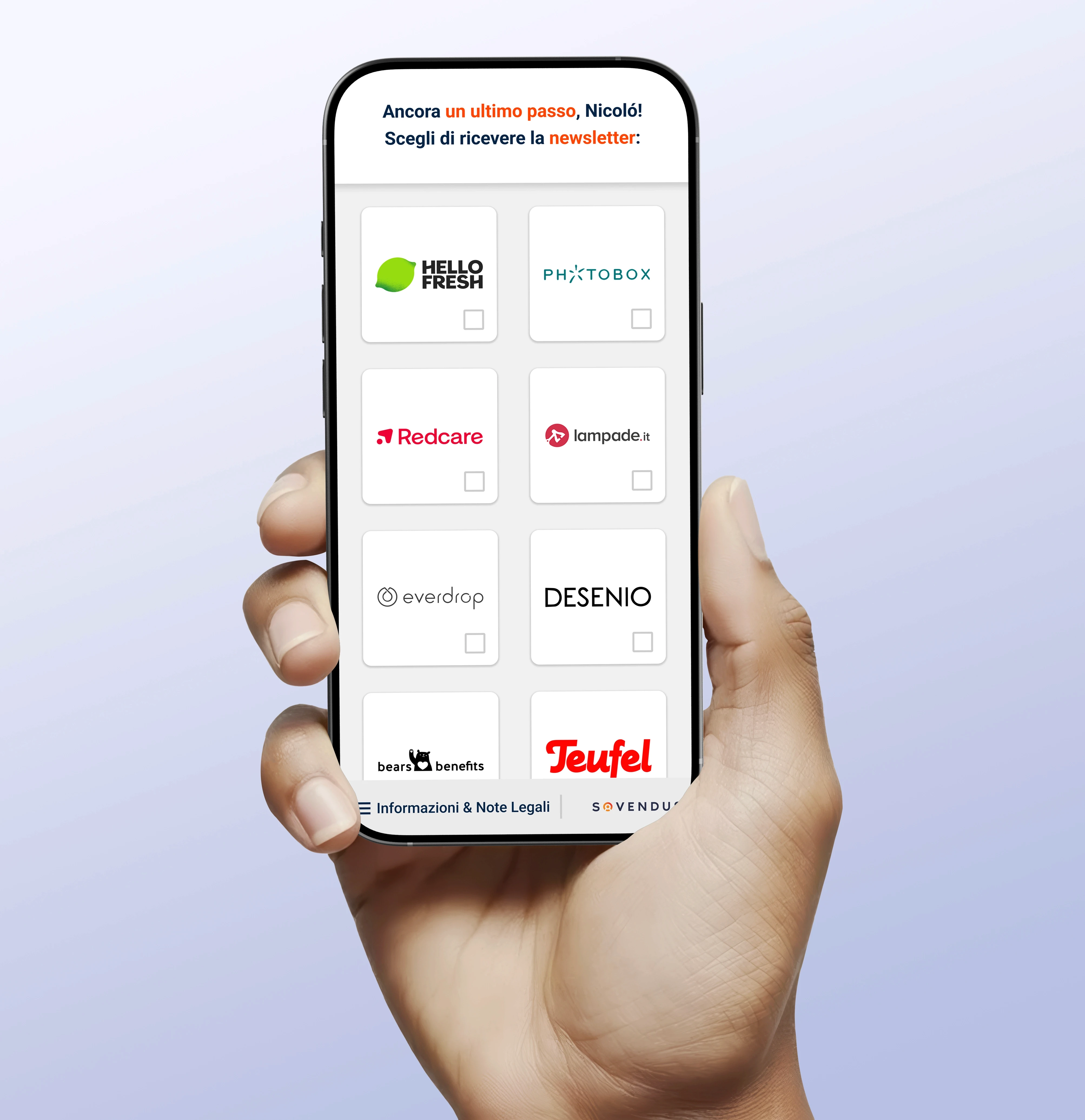 Smartphone con schermata prodotto Sovendus