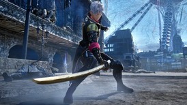 Gameplay de Code Vein II sur PC Steam montrant le personnage principal en combat à l’épée dans une ville post-apocalyptique, action RPG souls-like anime disponible en clé Steam.