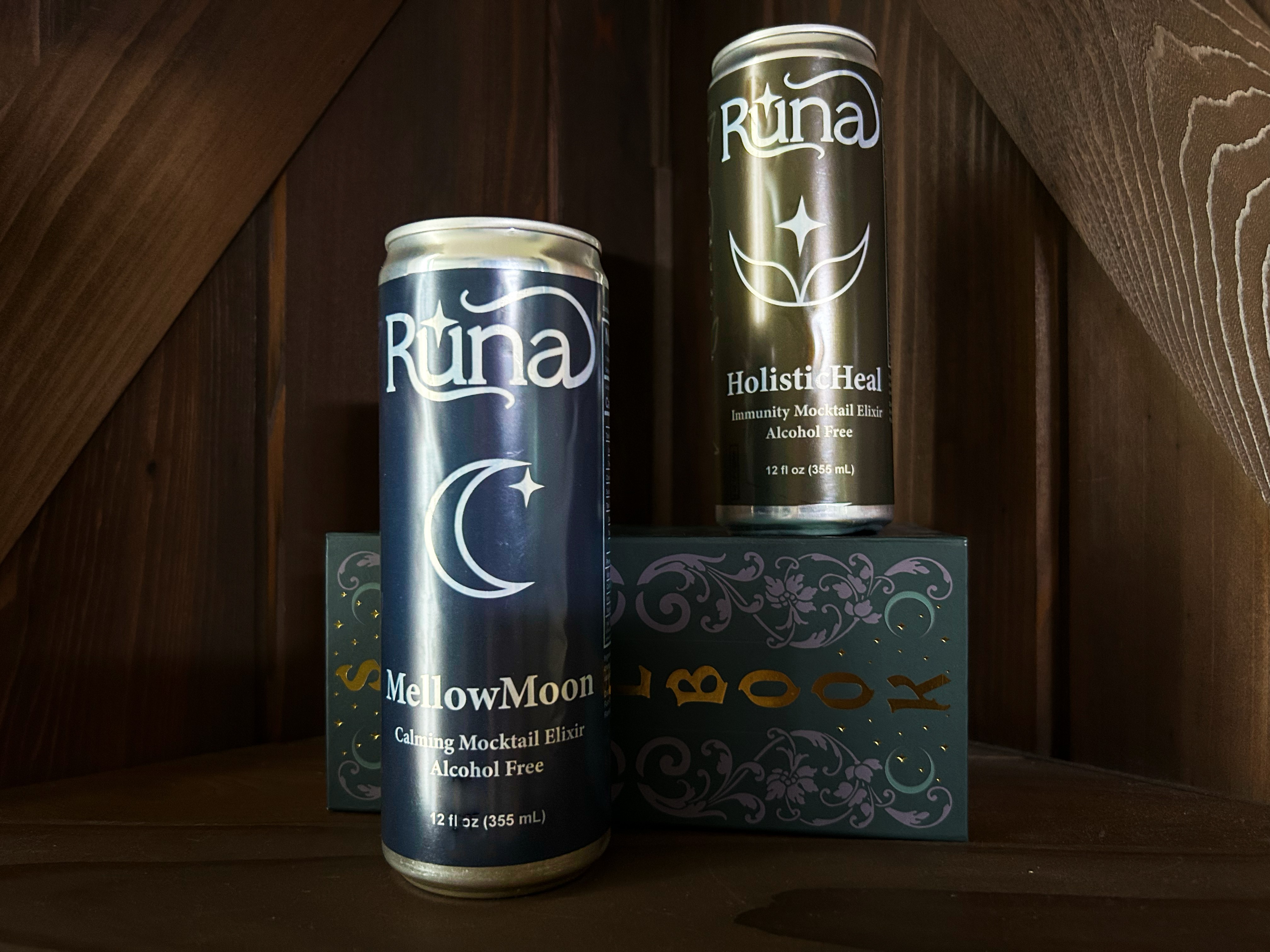Image of two beverage cans with the Runa logo, flavor symbol and description