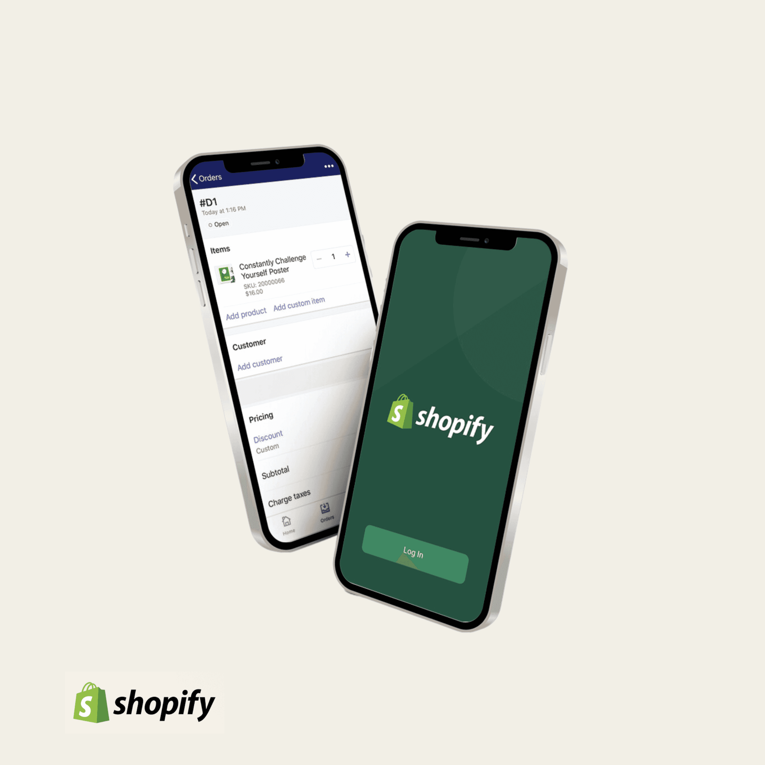 Two iPhones with Shopify stores