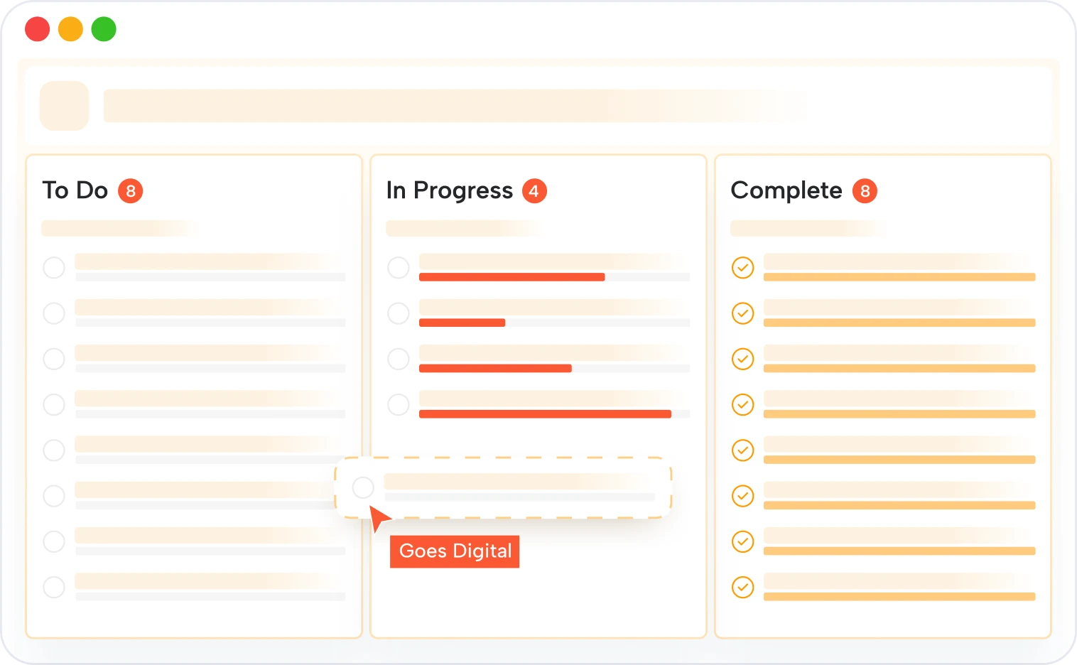 Project management dashboard illustrating the running of a digital marketing project with transparency and ongoing updates for clients.