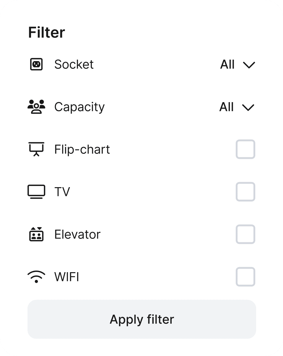 Filter view in the room booking tool