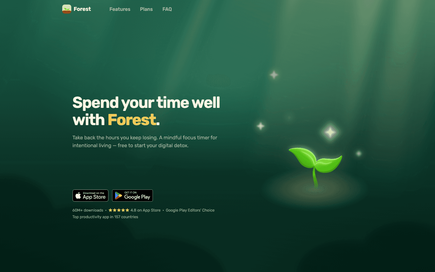 Forest app focus timer growing a virtual tree