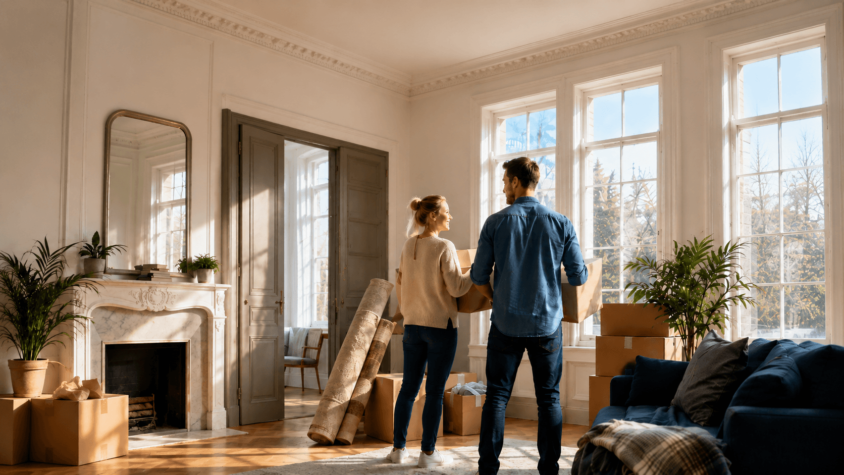 A couple moving into a bright Edinburgh home