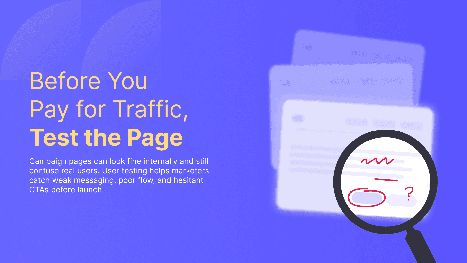 The cover banner uses a magnifying glass over a landing page to represent the “testing” aspect of it. 