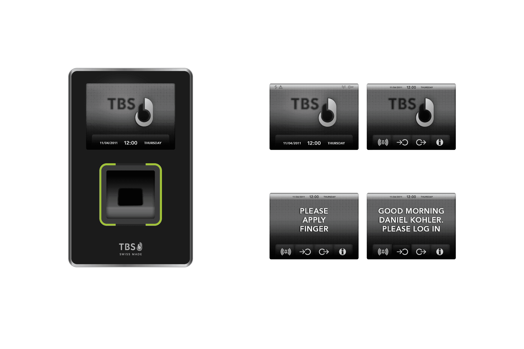 Kleines Terminal mit Screen und Fingerabdrucksensor mit verschiedenen Screens (TBS, 2010)