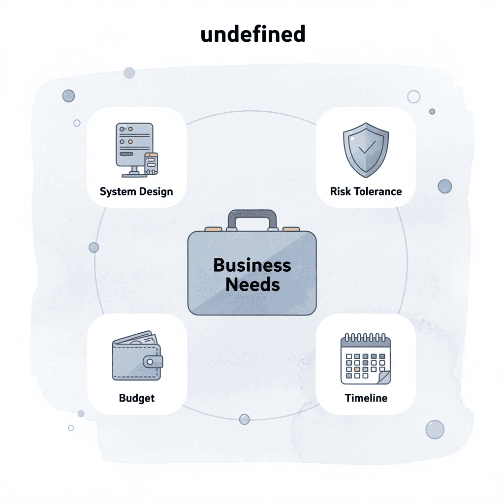 Hub and spoke diagram showing modernization at center surrounded by five key decision factors
