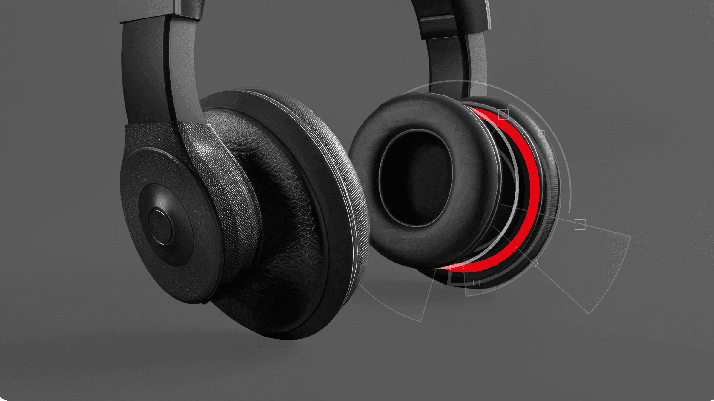 Ein Kopfhörer mit roten Ohrpatches