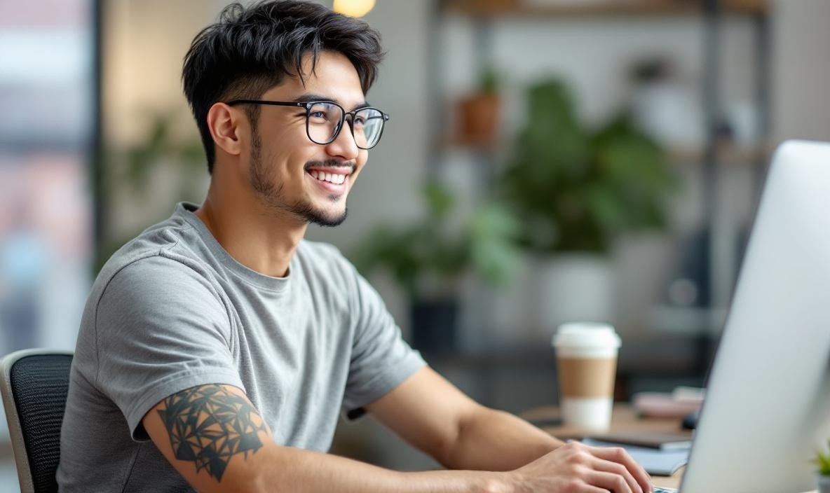Man sitting at a desk with computer