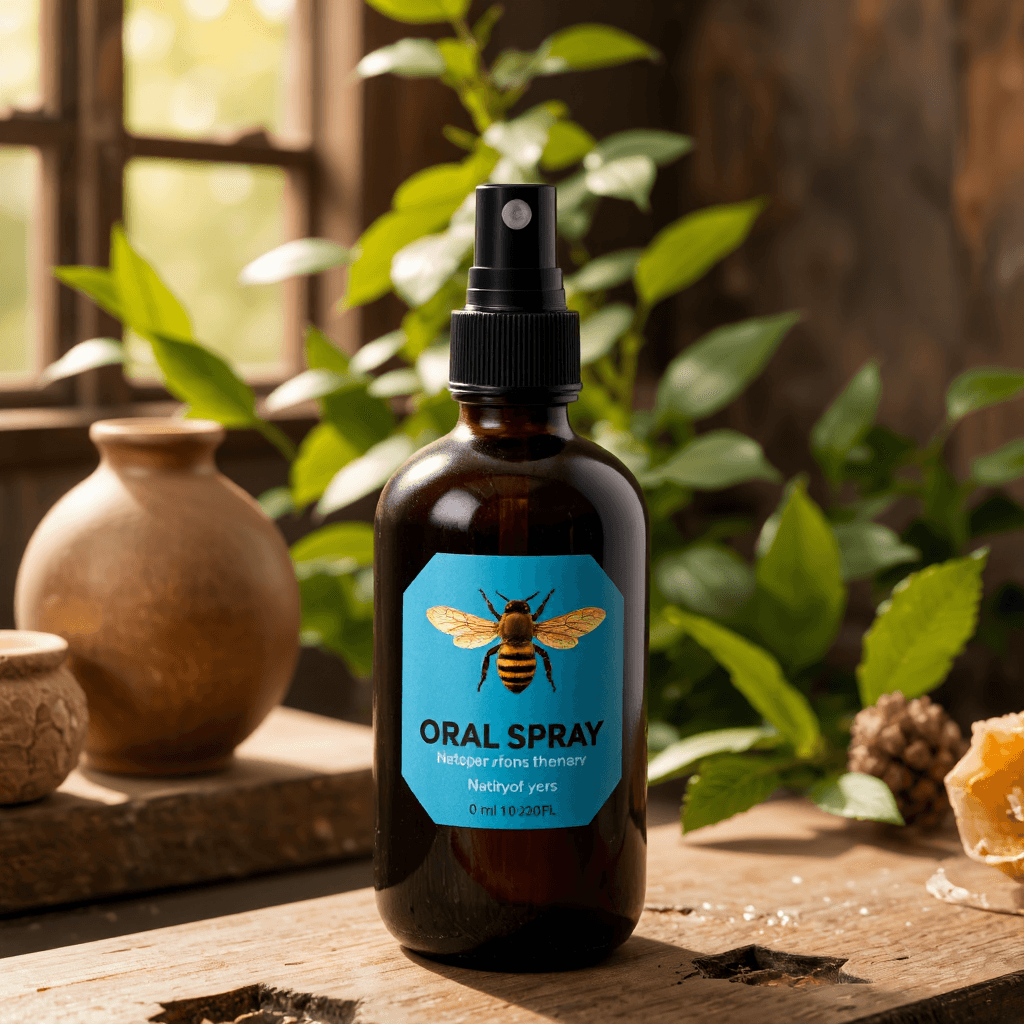 product photography of a bottle of propolis oral spray used for oral health