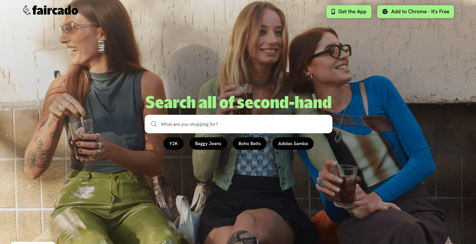 landing page of faircado, search all of second-hand - search bar