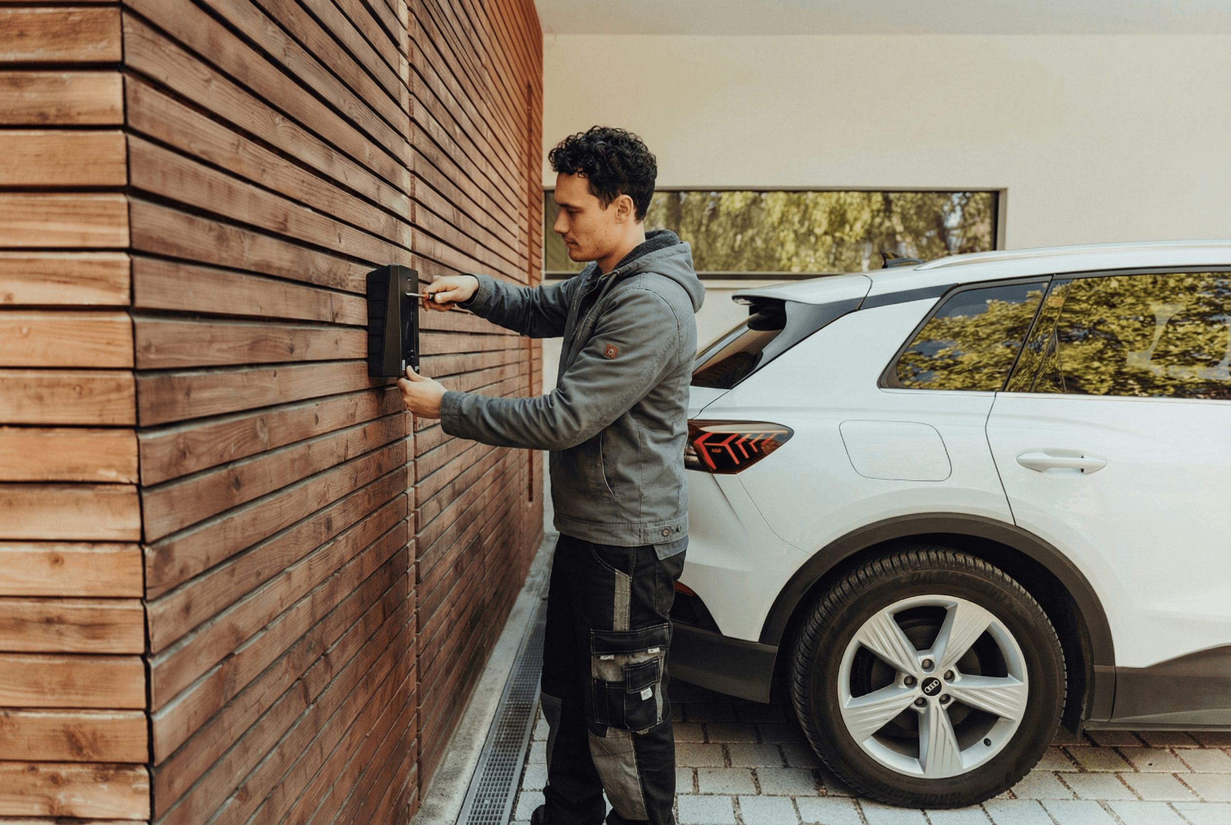 two men fix the solar panel
