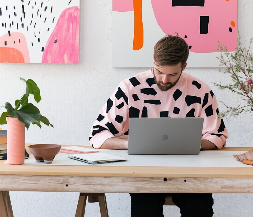 Man at work in artistic setting