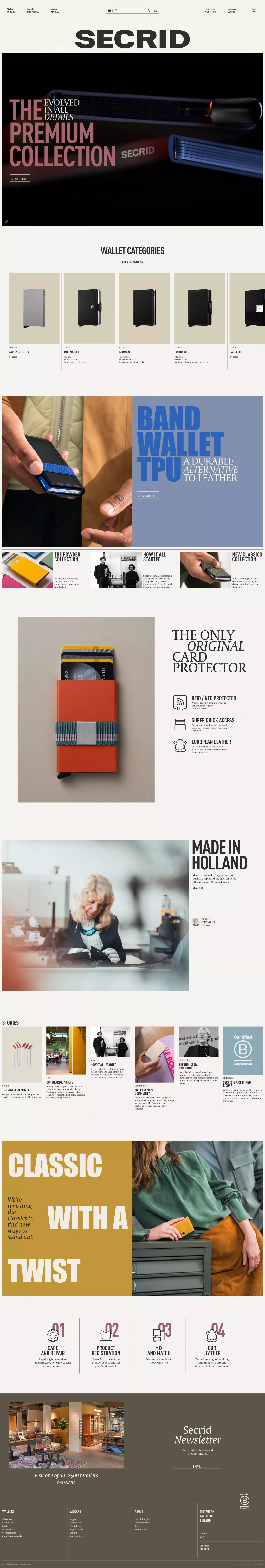 Secrid - Dutch wallet makers since 1995 ecommerce page screenshot showcasing Design and Ecommerce design