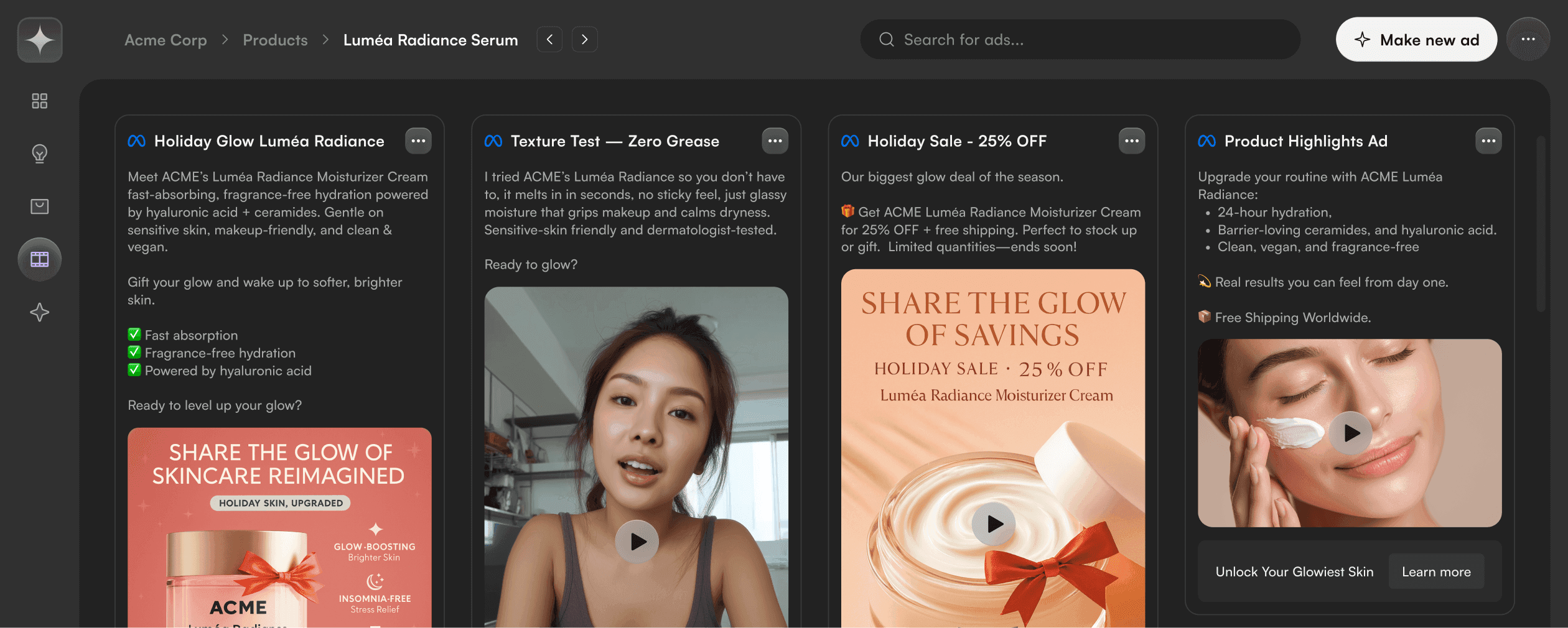 Screenshot from Admove's UI