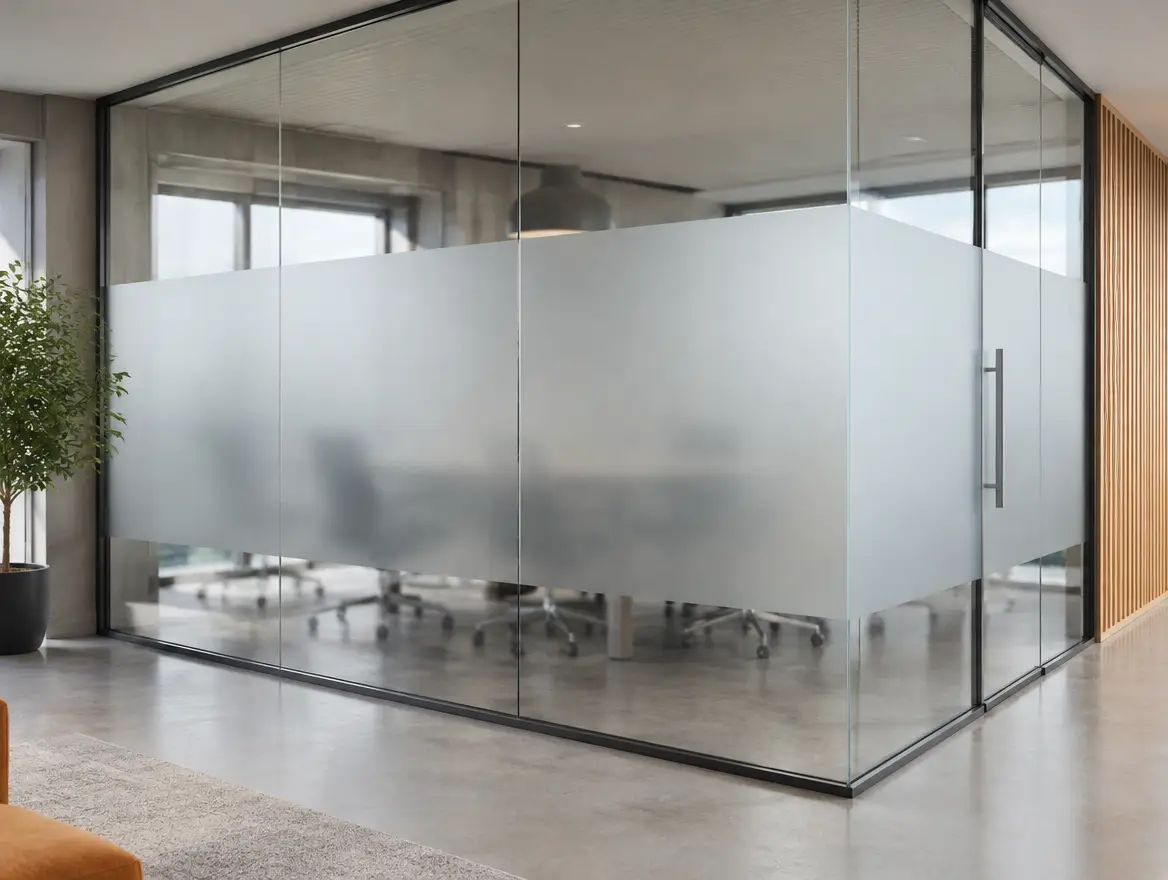 Visualiserat produktexempel: frostfilm på kontorsglas