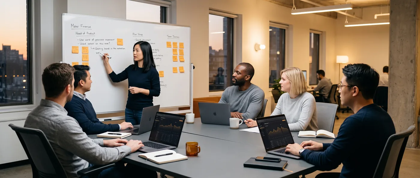 The Metrio team planning at a whiteboard
