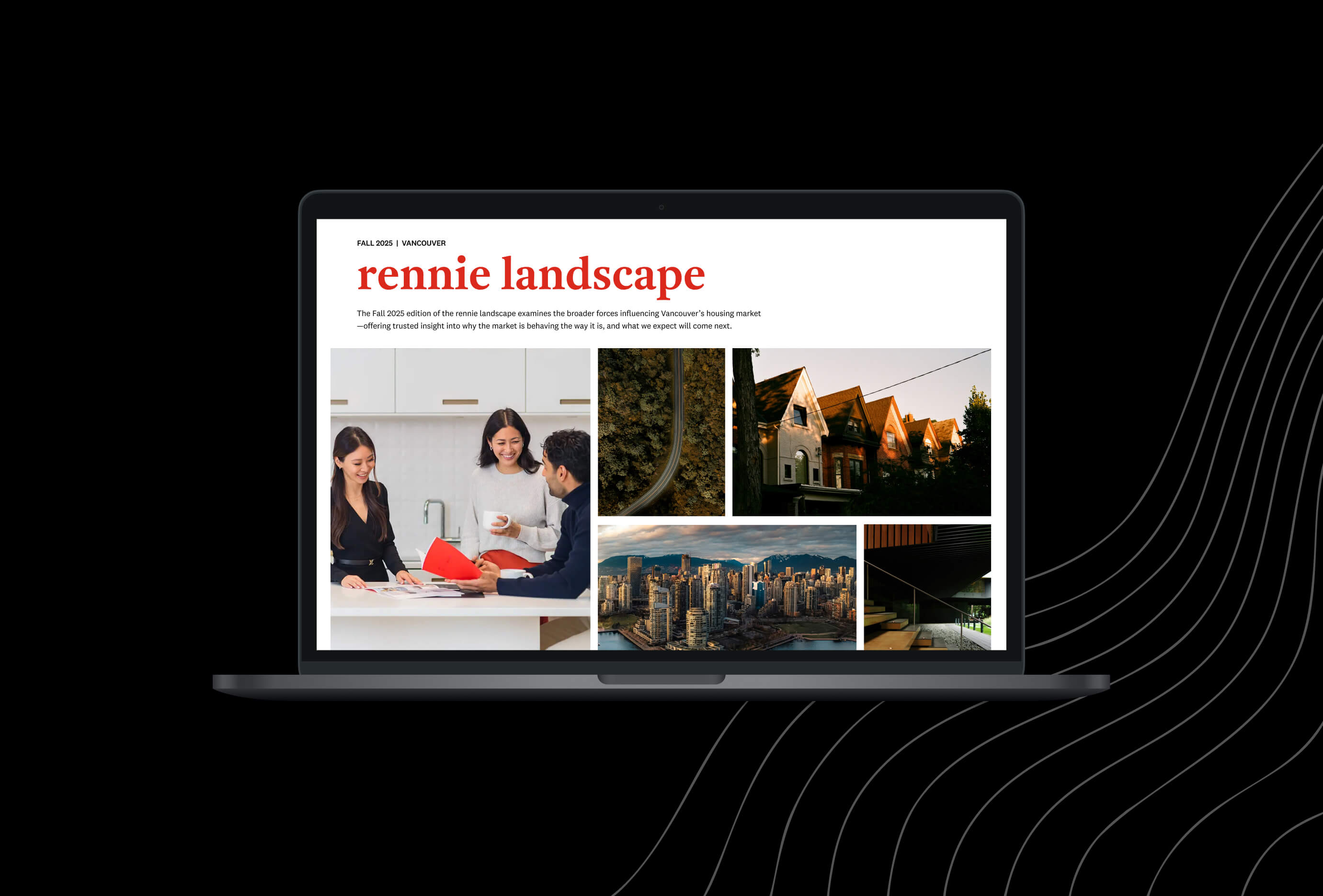 A mockup of a Macbook with rennie landscape report