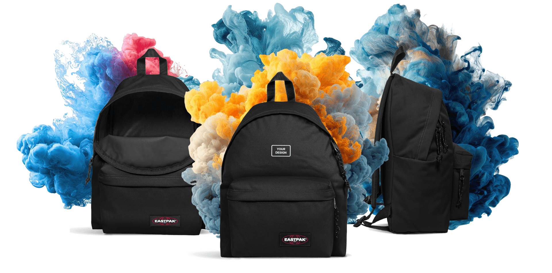Eastpak custom branded black backpacks for employee gifts and corporate merchandise