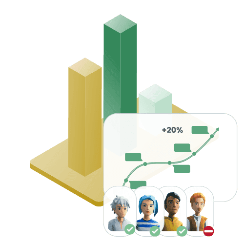 Green glass-metallic background with statistic cards