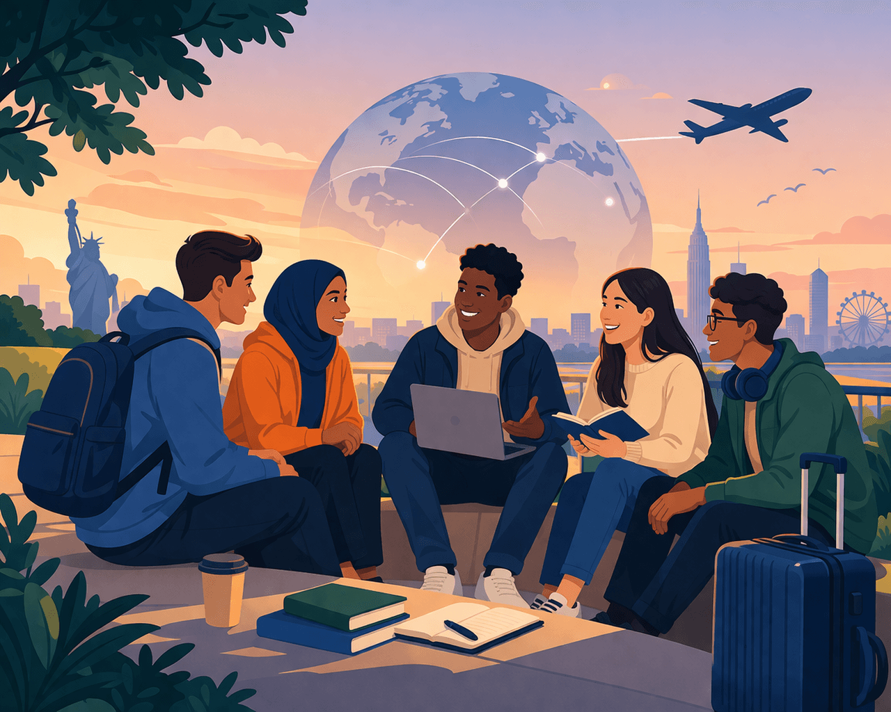 Friends laughing around a campfire in the woods