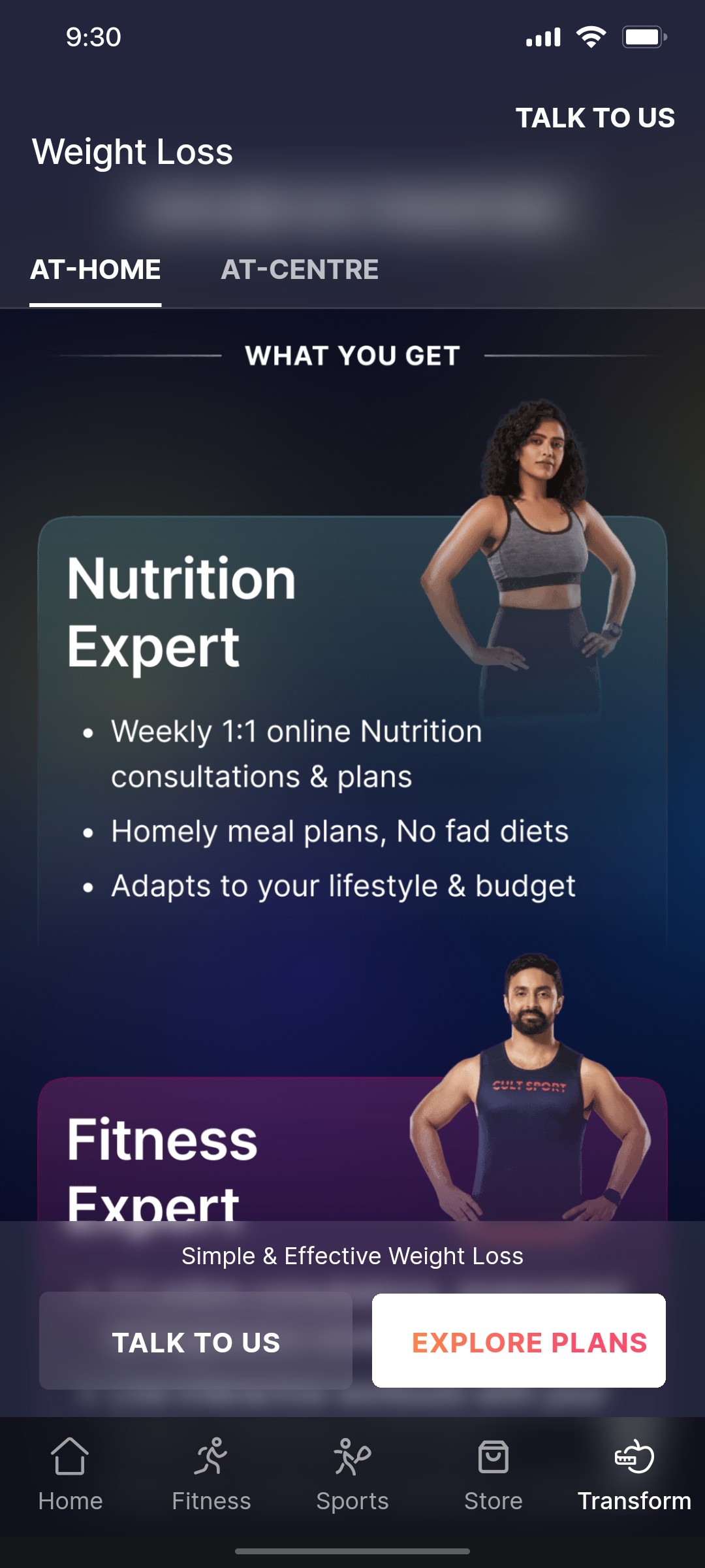 Cult.fit App Transform Screen