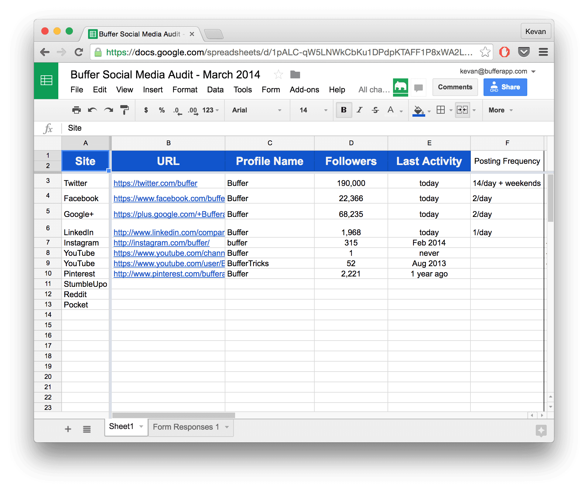 Social Media Audit Excel