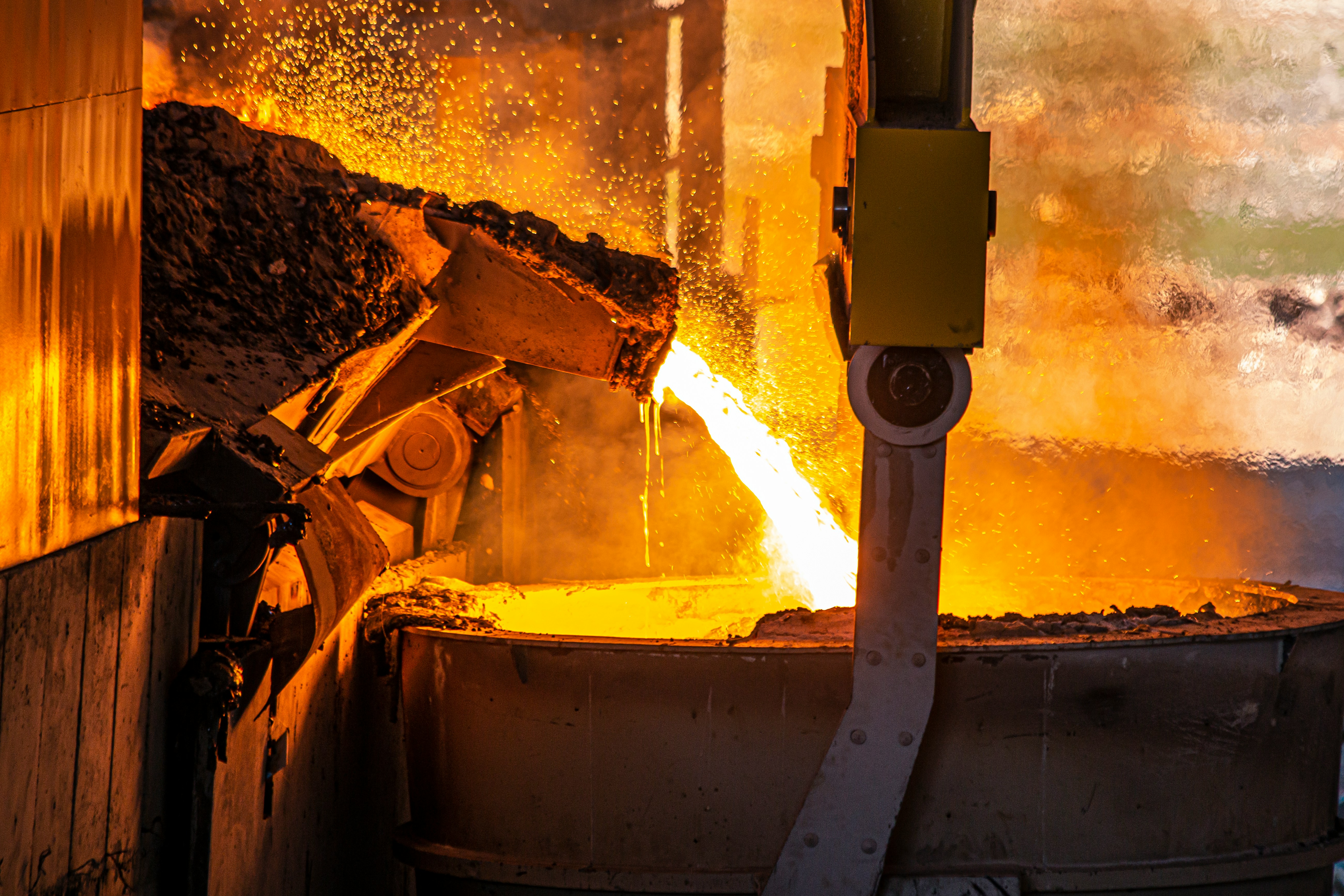 Steel being smelted for use in projects at TratFab in Boise, Idaho