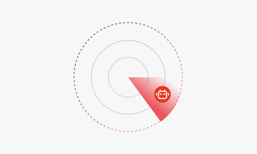 A conceptual radar graphic with a red scanning beam uncovering a bot icon, symbolizing the active detection of hidden automated threats.