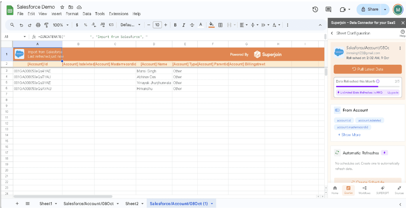 Import Salesforce Data using Superjoin